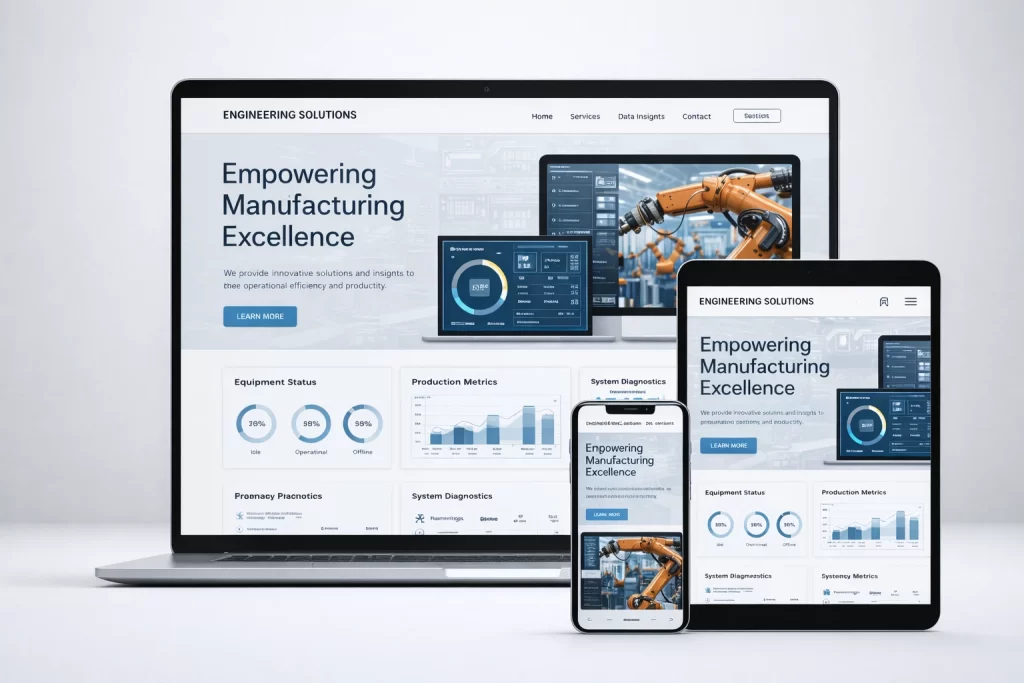 Best practices for industrial website design showing responsive layout across devices