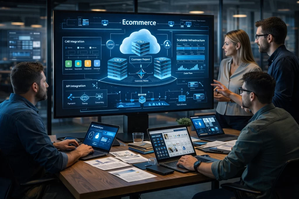 Ecommerce website development company building scalable ecommerce infrastructure with cloud servers, API integrations, and advanced platform architecture.