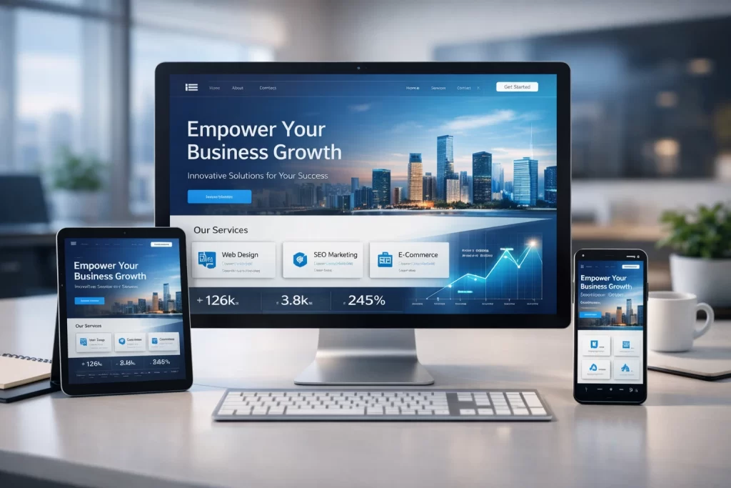 Responsive web design showcase across desktop, tablet, and smartphone demonstrating how a responsive web design company creates seamless, user-friendly websites.