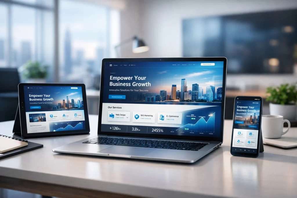 Devices displaying business growth website