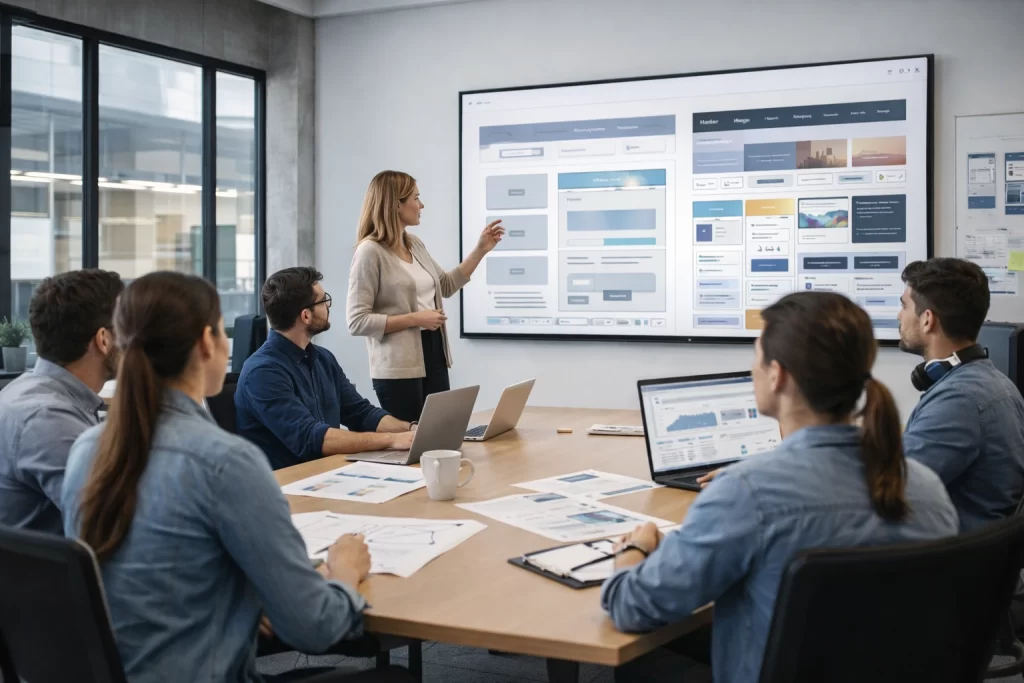 website redesign team working on UX UI and development process 