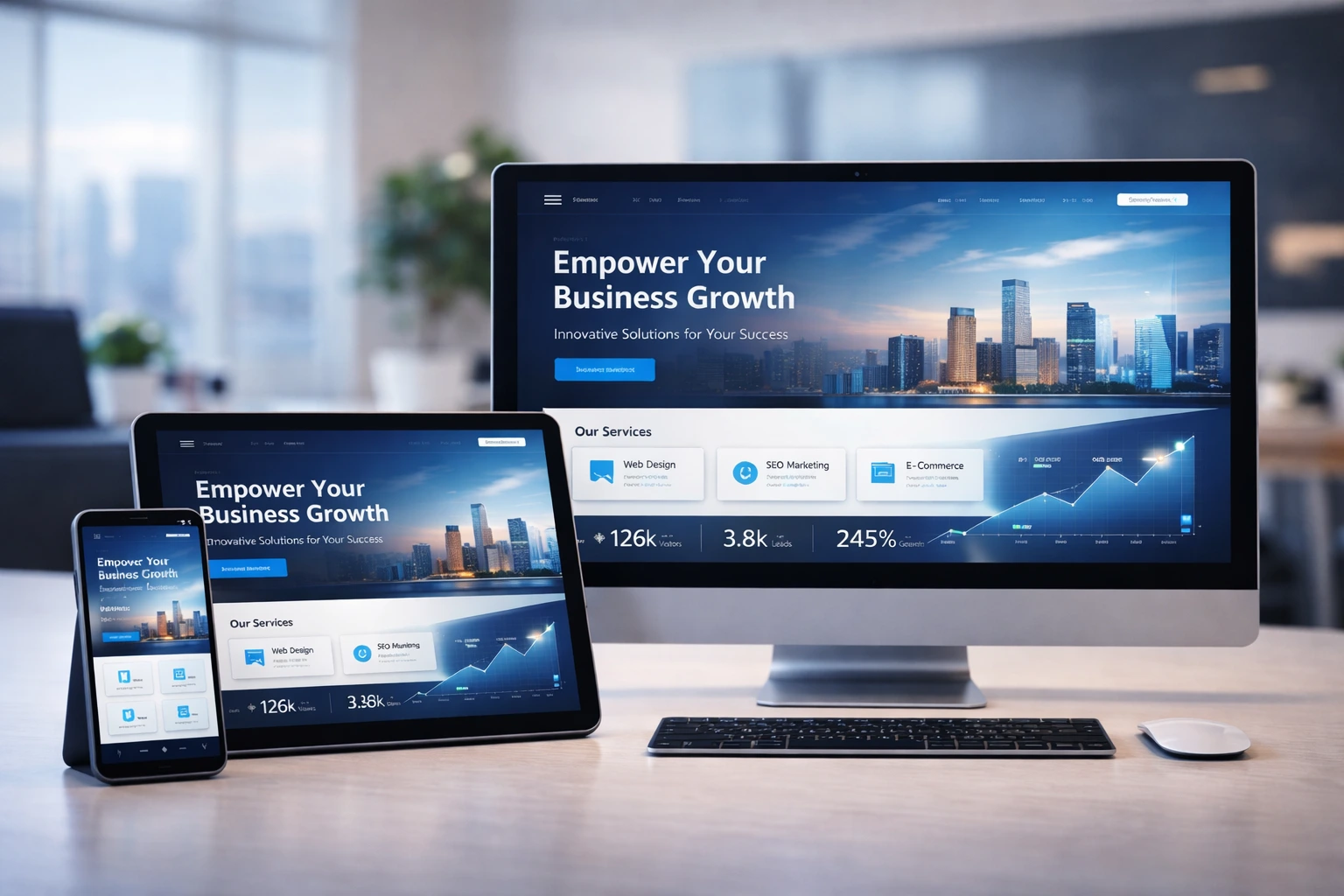 Modern business website displayed on laptop, tablet, and smartphone showing why web design is important for user experience, performance, and digital growth in 2026.