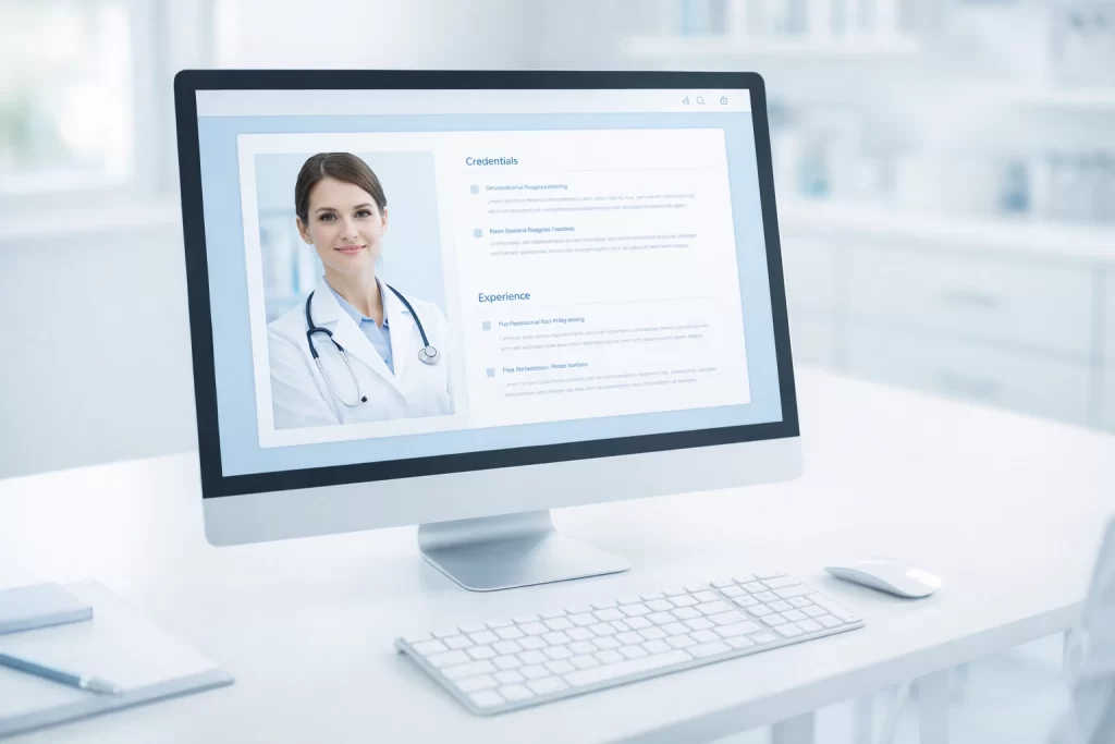 doctor website design with professional profile and credentials section