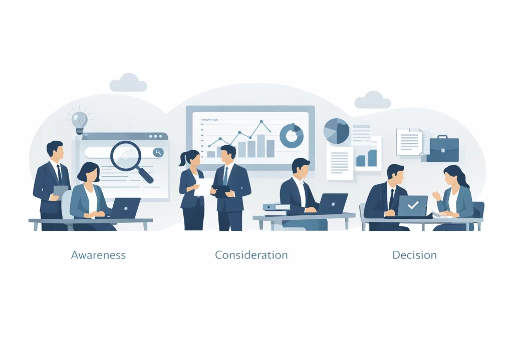 B2B SEO buyer journey from awareness to decision-making