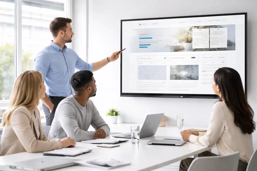 B2B website design team planning a high-converting business website layout