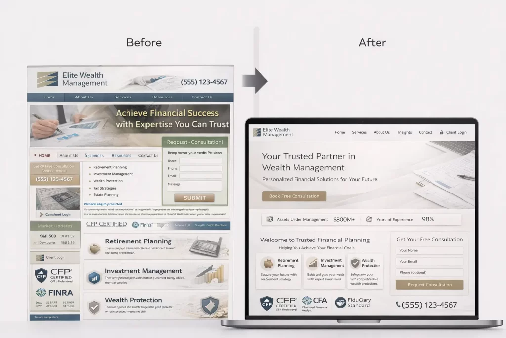 Finance website design optimized for mobile-first user experience and navigation.