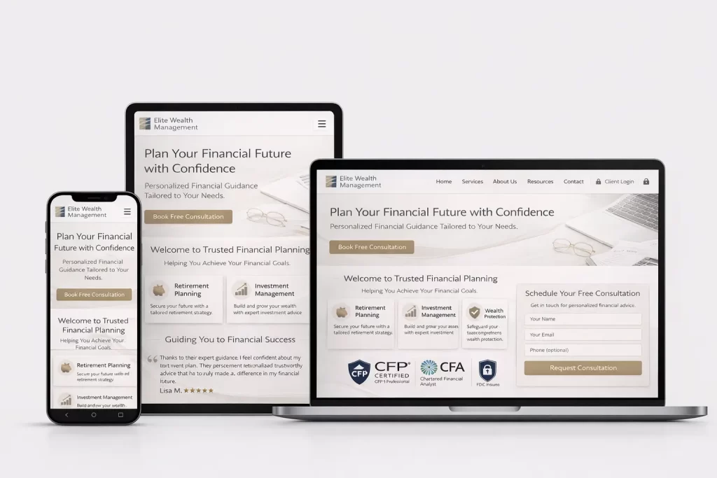Website redesign services for financial firms showing modern upgrade and improved trust.