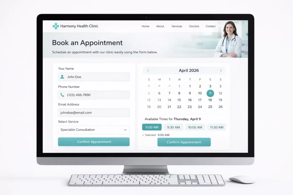 Online appointment booking feature in healthcare website design