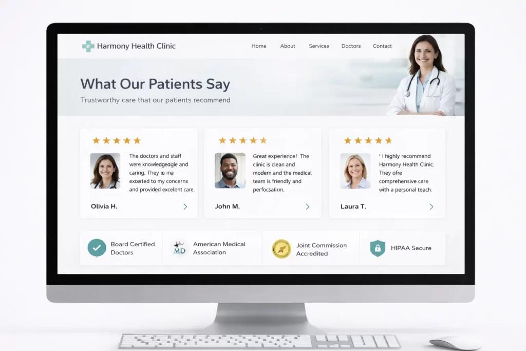 Patient testimonials and trust elements in healthcare website design