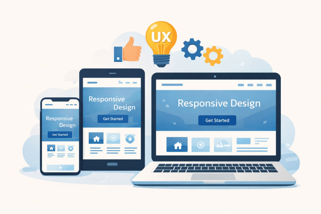 website redesign process showing old website upgraded to modern responsive design & Redesign Your Website