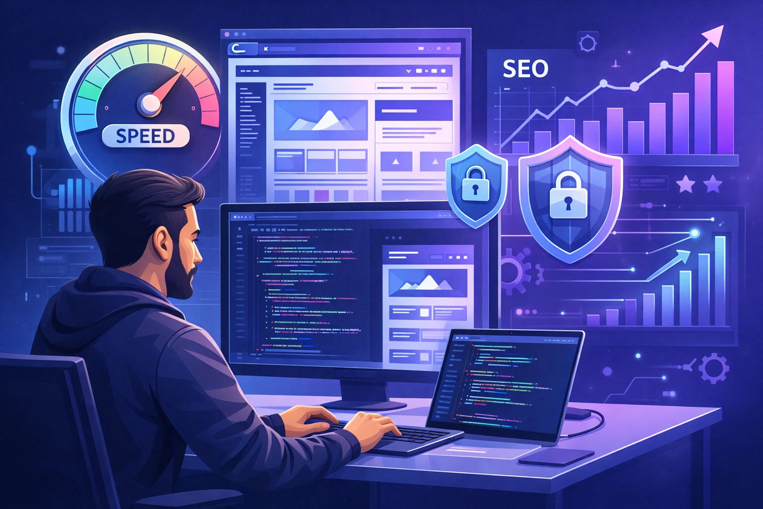 Professional developers building SEO friendly website development solutions