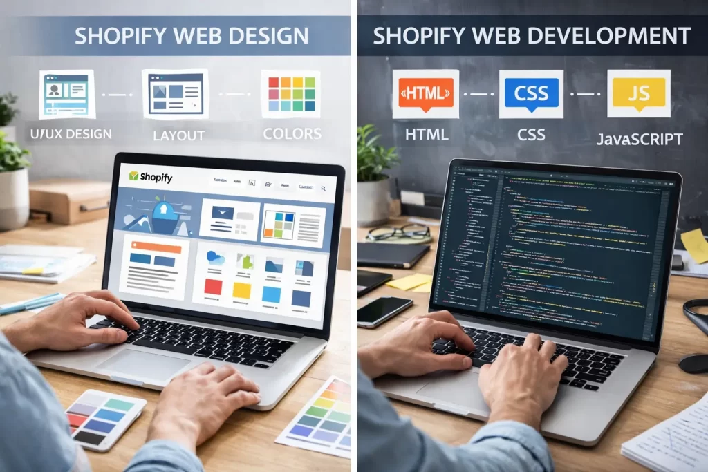 Difference between Shopify web design and Shopify web development