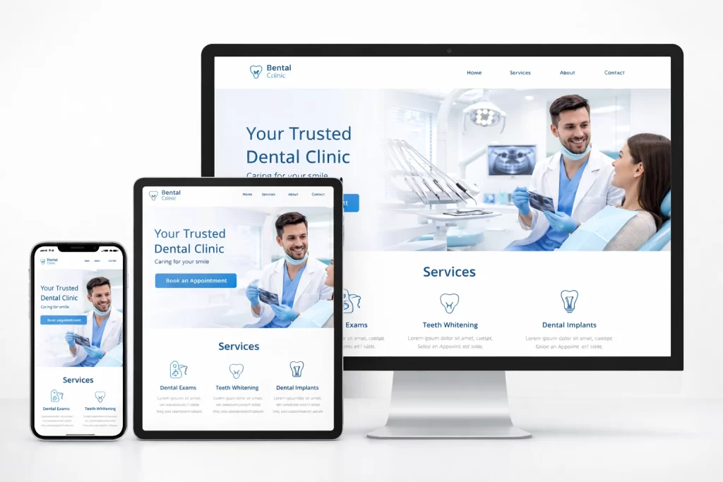 dental responsive website design on mobile tablet and desktop devices