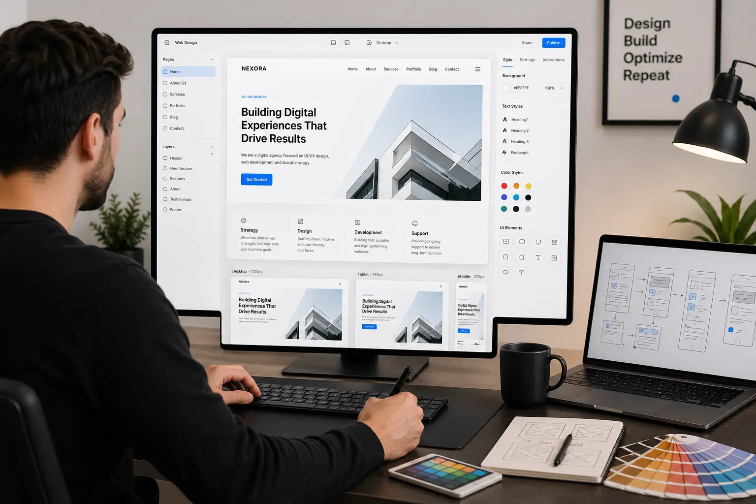 Website redesign process with modern UI UX design on desktop screen